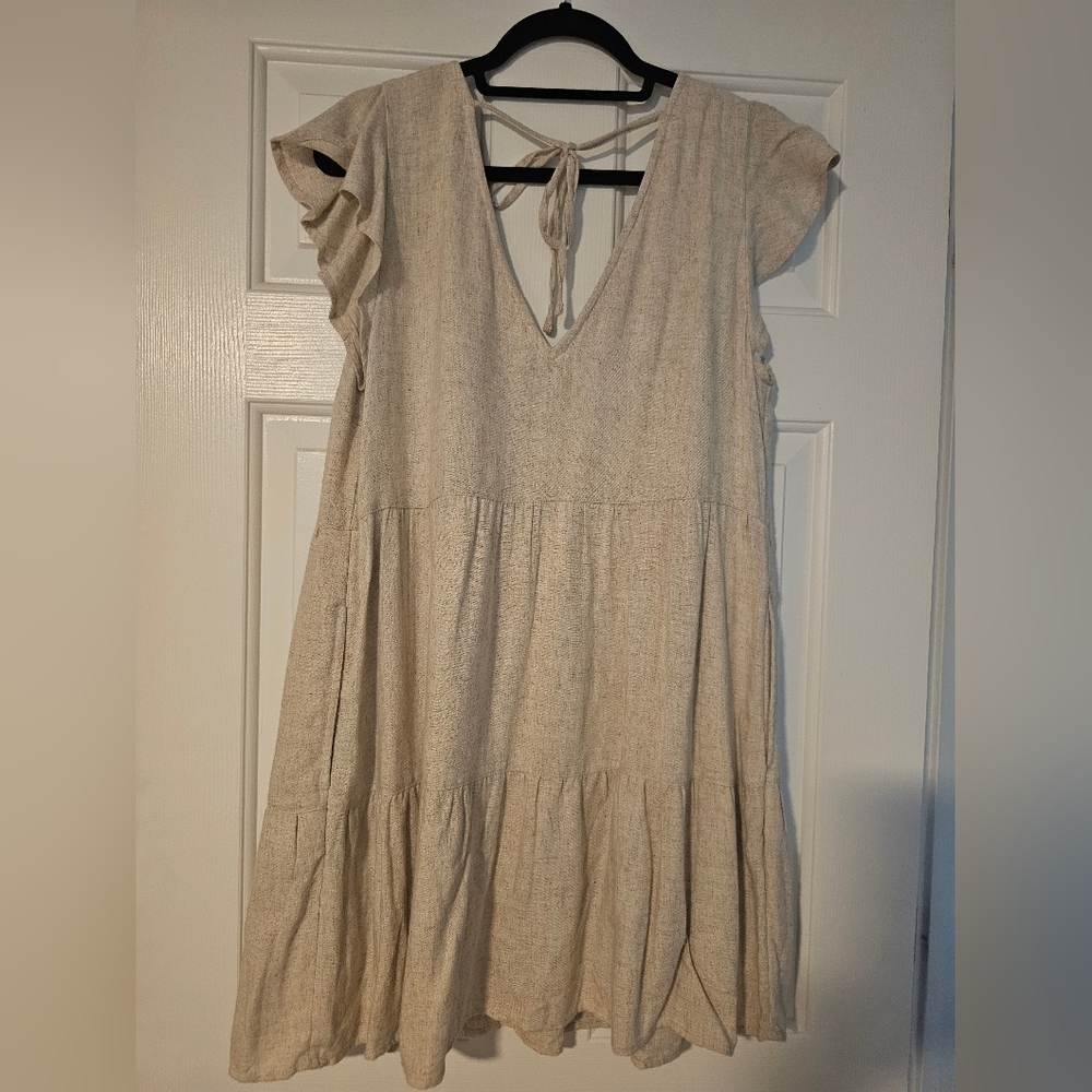 Abercrombie & Fitch Cream Pleated Mini Sundress | Medium - Picture 3 of 4